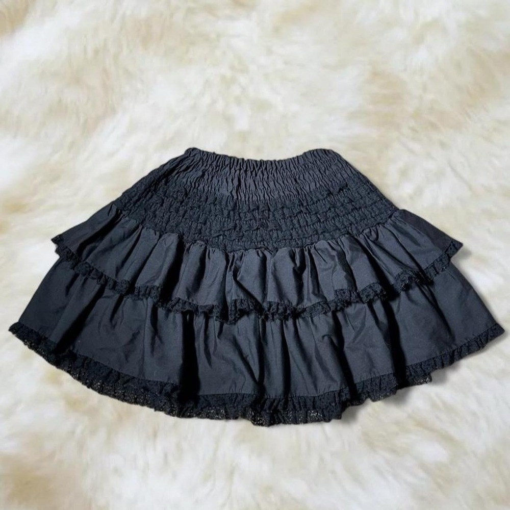 Contempo Casuals Vintage 80s Black Ruffle Lace Gothic Mini Skirt Medium